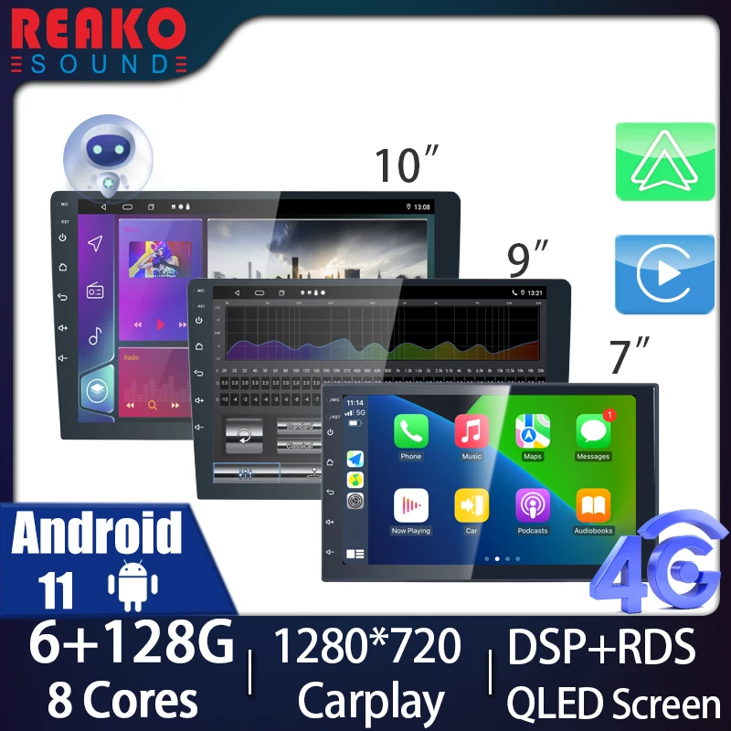 

Автомобильный радиоприемник REAKO 6 + 128G AI voice 8-core Android 11 Стерео 7/9/10 дюймов сенсорный экран Высокое разрешение GPS навигация DSP