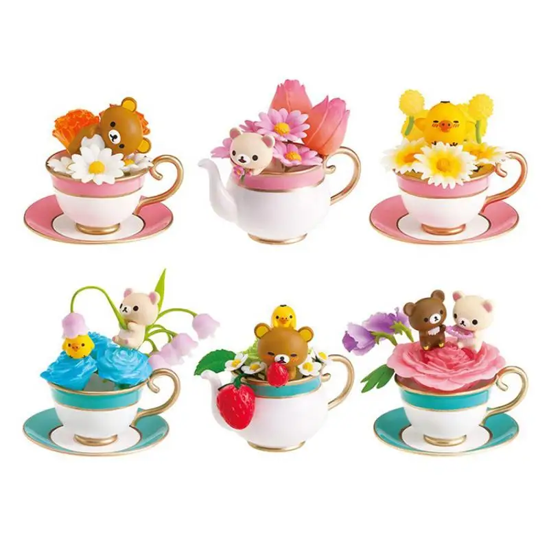 Pokemon Flower Teacup Figures Kiiroitori Relax Kuma Kawaii Cartoon Pvc Action Figure Doll Ornaments for Children Toy