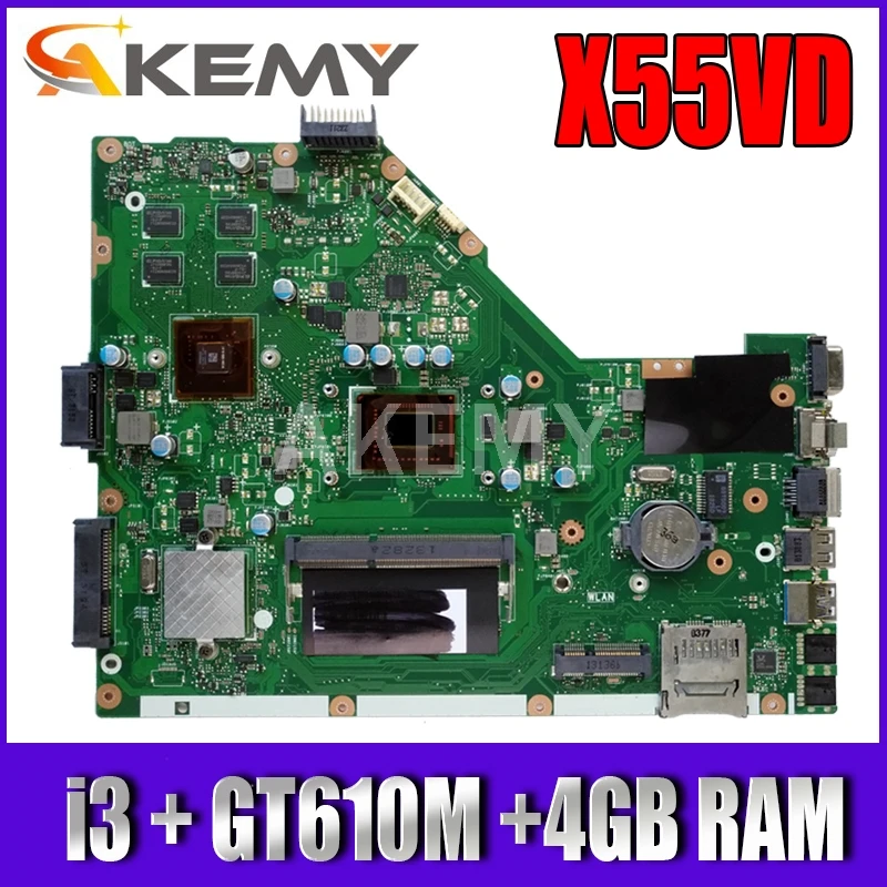 

AKemy X55VD для ASUS X55VD X55V X55C X55VDR материнская плата для ноутбука I3-2350M процессор REV.3.1 4 Гб с графической картой, материнская плата, хорошо протестиро...