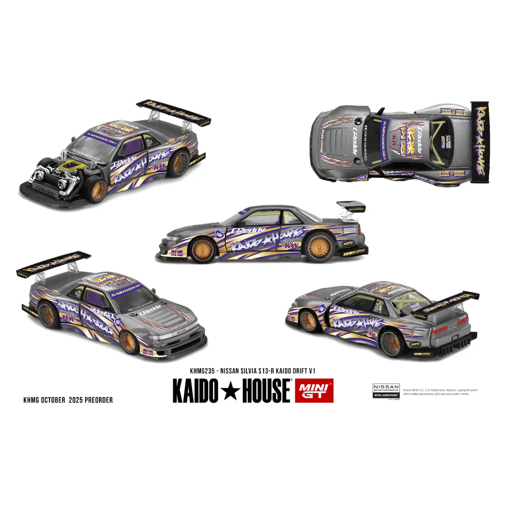 Фото Kaido House x MINI GT 1/64 Nissan Silvia S13-R KAIDO DRIFT V1, литая модель автомобиля из металлического сплава, миниатюра, подарок для коллекции №1