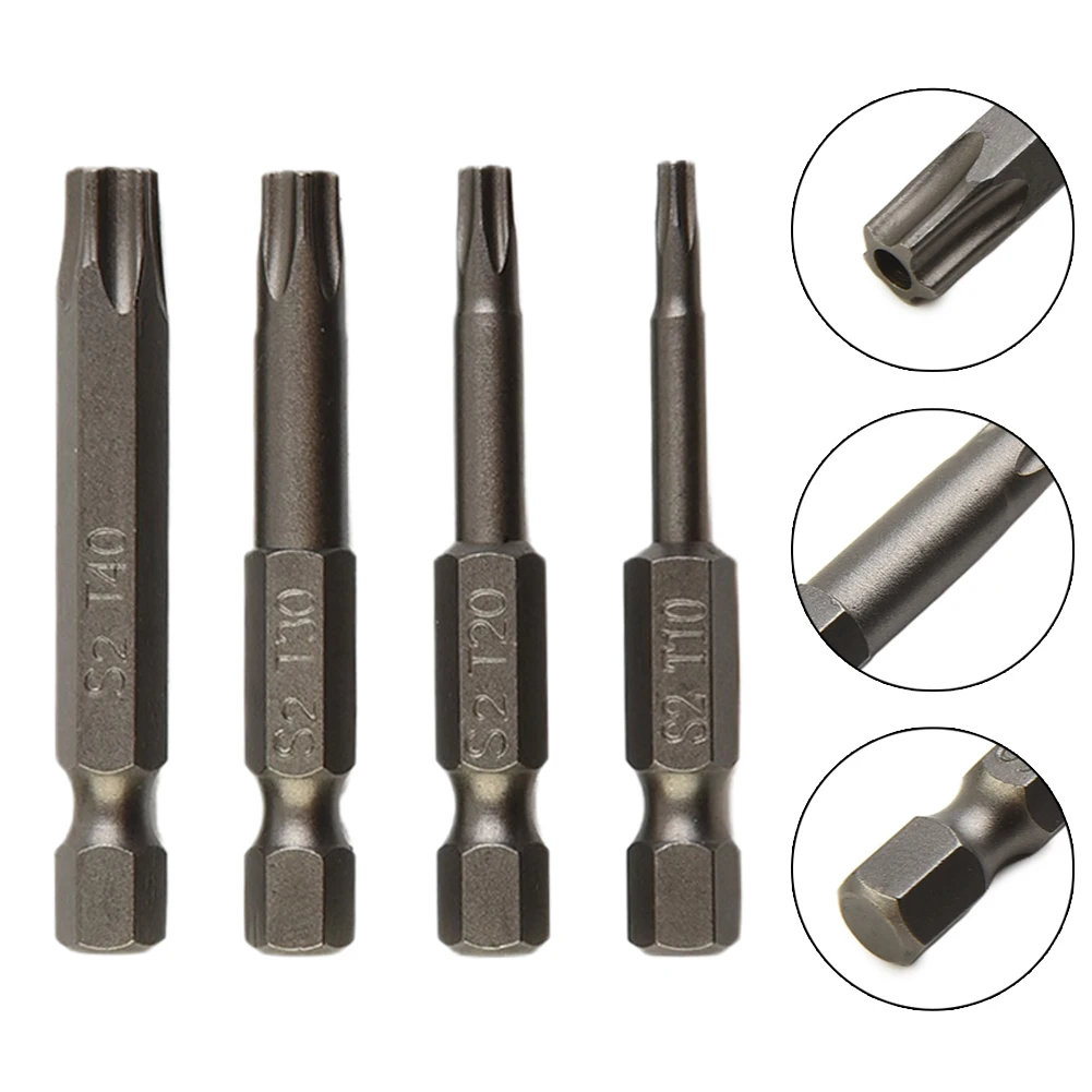 

4pcs 50mm Long Screwdriver Bit Magnetic Torx Screwdriver Insert Bits Tool T10 T20 T30 T40 1/4 Hex Shank Power Tool Accessories