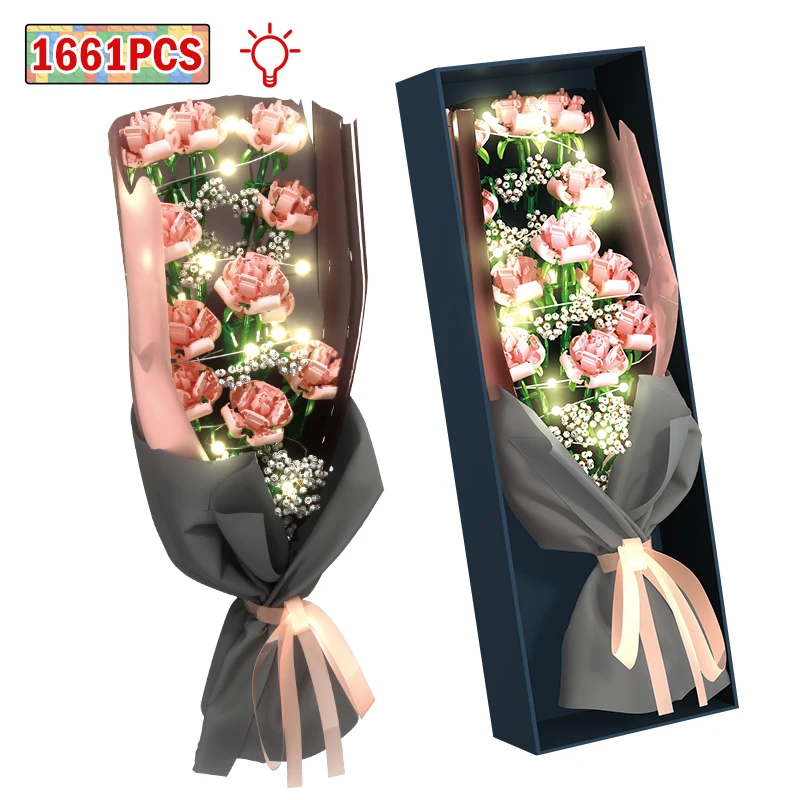 

1661Pcs Friends Romantic Rose Flowers Bouquet Building Blocks City Home Decoration Bricks Toys for Girls Valentine's Day Gifts