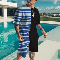 summer stripe print men sets oversized short sleeve tshirt shorts 2 piece outfits casual %e2%80%8bman sport suit fashion man tracksuit