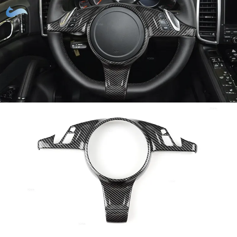 ل بورش كايين 2011-2017 ل Panamera 2010-2016 الكربون الملمس الداخلية عجلة القيادة لوحة غطاء إطاري واقية