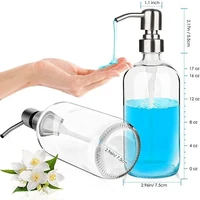 2pcs250ml clear glass pump bottle empty stainless steel lotion pump dispenser containers for liquid soap shampoo shower gel 8oz
