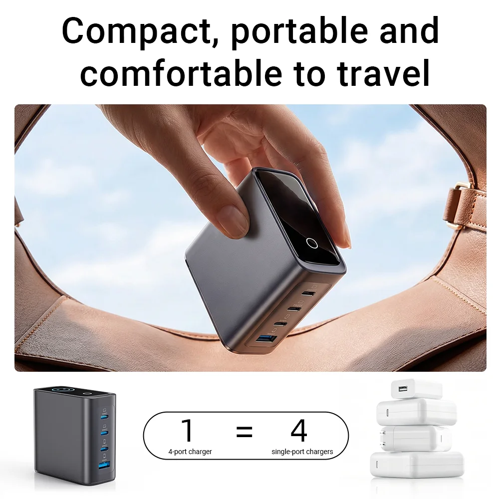 Фото Зарядное устройство ACEFAST US Plug GaN 140W с быстрой зарядкой и LED-дисплеем для iPhone 17/16 Pro Max, USB-C, USB-A, сетевой адаптер для путешествий №5