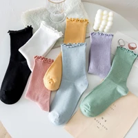 pile socks kawaii japanese woman clothes cotton candy color harajuku medium tube curling college style net red wood ear edge