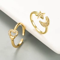 fashion gold color metal star moon open adjustable ring punk vintage geometric love ring for women trend jewelry gift