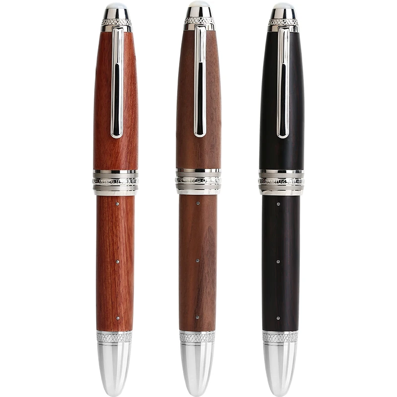 Handmade Moonman M1000 Wood Fountain Pen BOCK Nib with Converter Rivet Pearl Top Writing Pen Silver Clip Beautiful Writing Pen