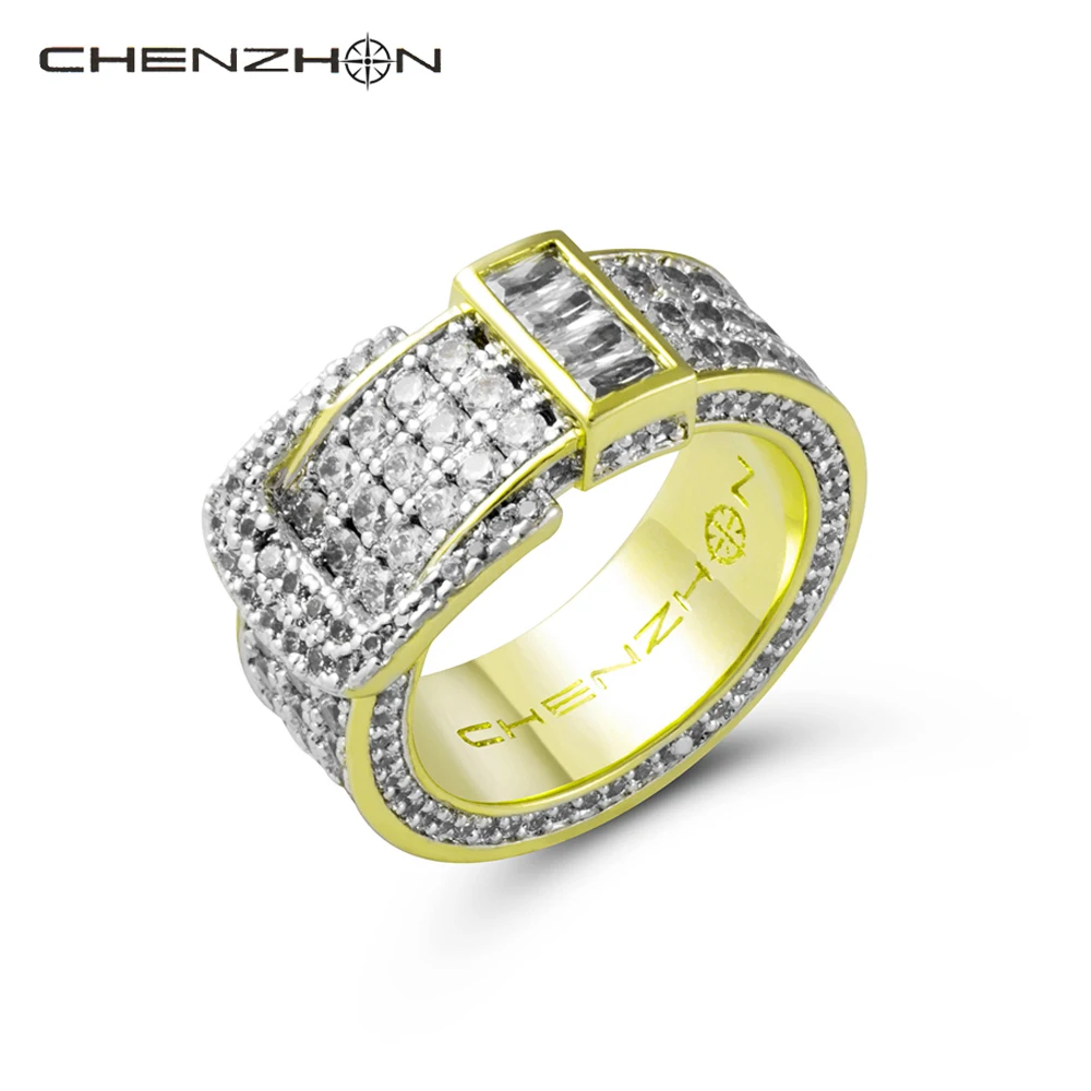 CHENZHON  Belt buckle original 925 sterling silver ring women men's wedding suit couples luxury jewelry