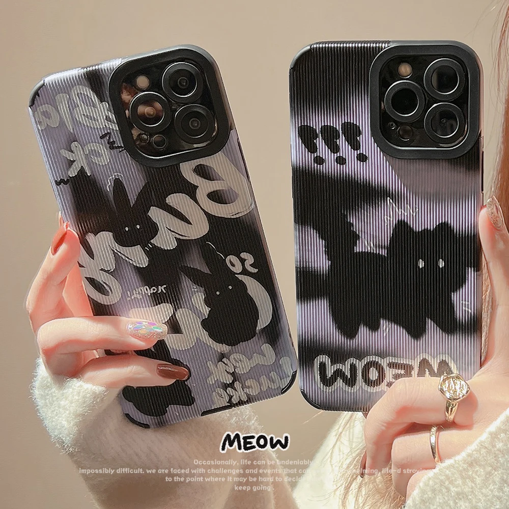 

Ins Cute Art Graffiti Bunny Cat Phone Case for iPhone 14 12 13 11 Pro ProMax Plus X XR Xsmax Shockproof Soft Cover