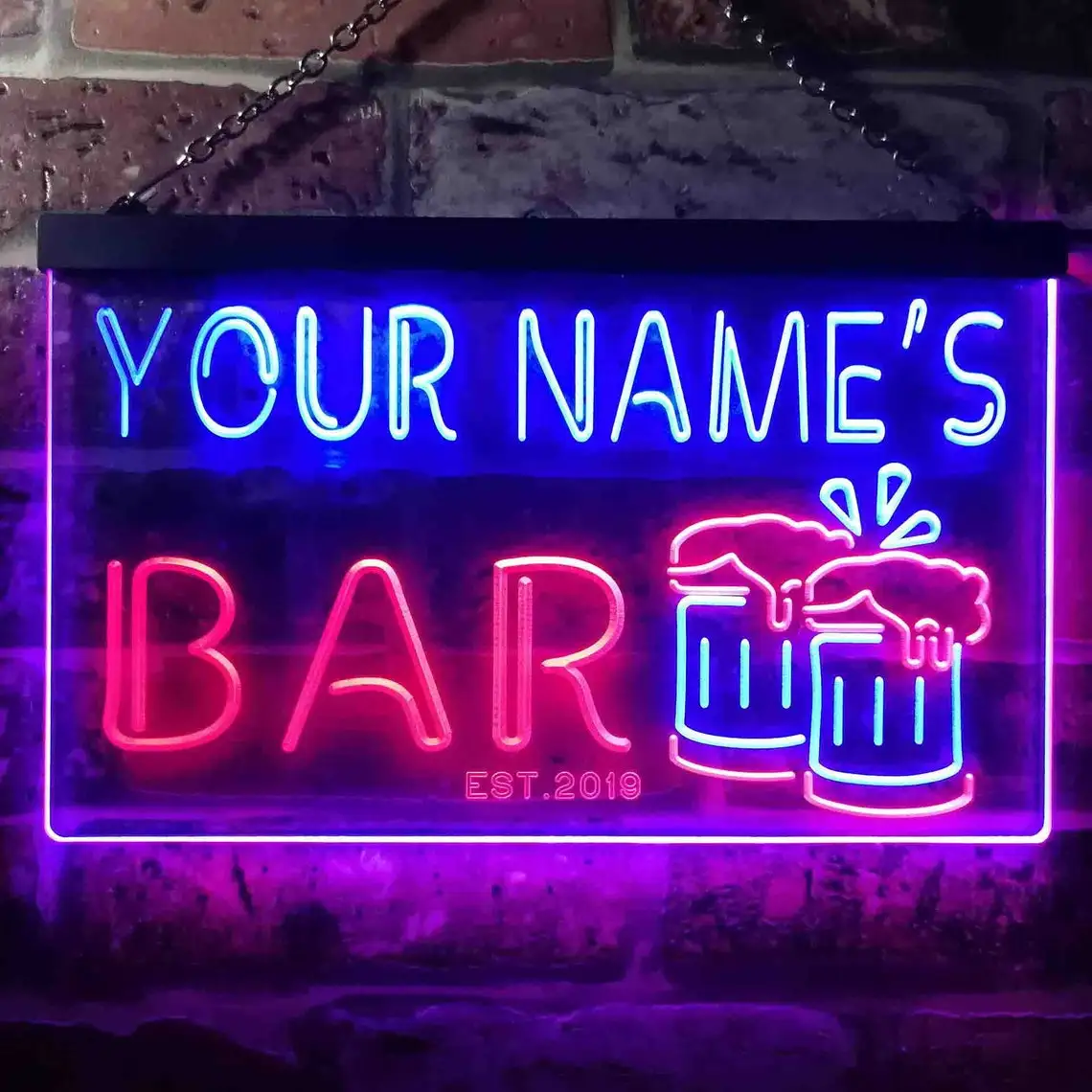 Personalized Wine Glasses Home Bar Tri-Color LED Neon Light Sign,a Unique 3D Engraved Art Decor Customize Name Date Text Man Cav