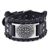 punk mens wide bracelet nordic viking charm compass bracelet leather mens accessories braided adjustable wristband jewelry
