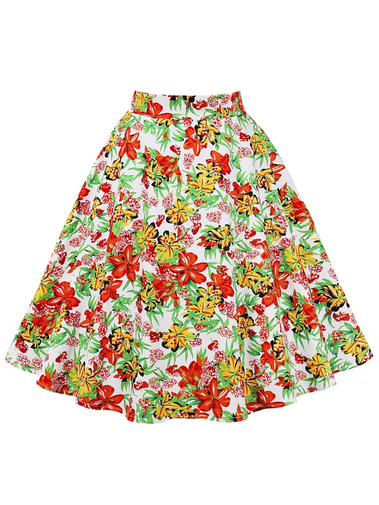 

2023 New Vintage Style Multicolor Floral Print A Line Swing Skirts for Women 95% Cotton Summer Pinup Retro Skirt Gothic Clothes