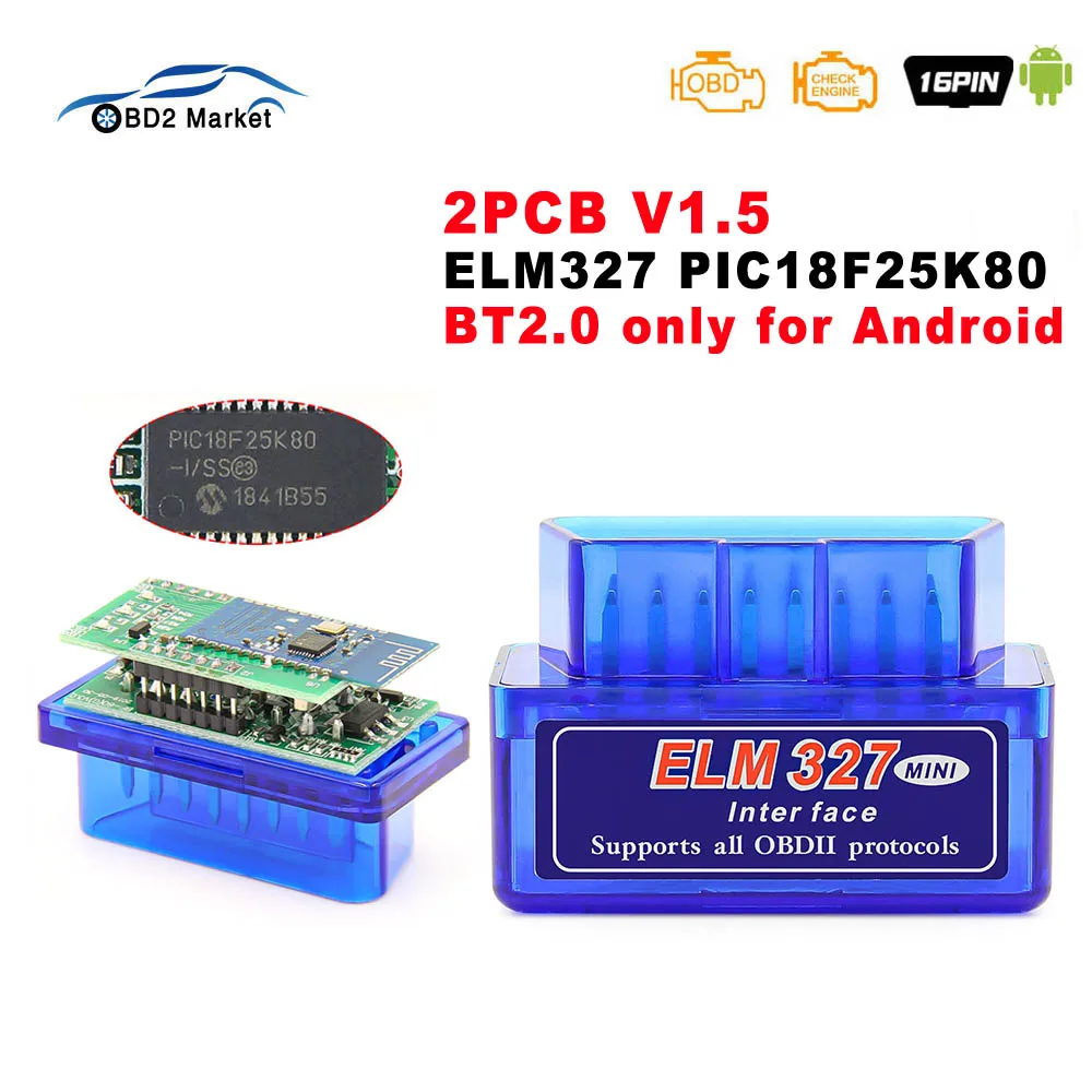 

For Android ELM327 V1.5 PIC18F25K80 OBD2 Bluetooth Scanner Auto tool ELM 327 V 1 5 OBD 2 Code Reader Car Diagnostic ODB2 Adapter
