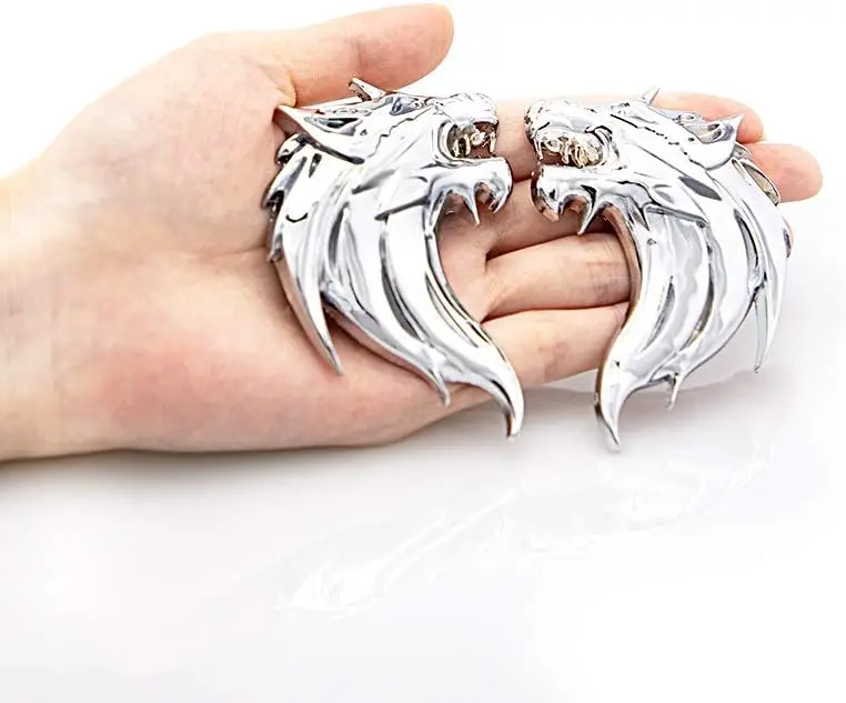 

2 шт. 3D металлические эмблемы в виде головы волка для автомобилей и мотоциклов, наклейки на боковые крылья и заднюю часть (черные)