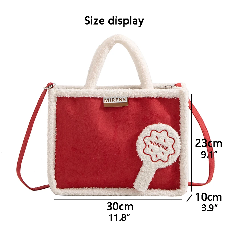 2 Sets Plush Tote Bag for Women 2022 Cute Girls Designer Handbag with Wallets Autumn And Winter Imitation Lamb Wool Shoulder Bag