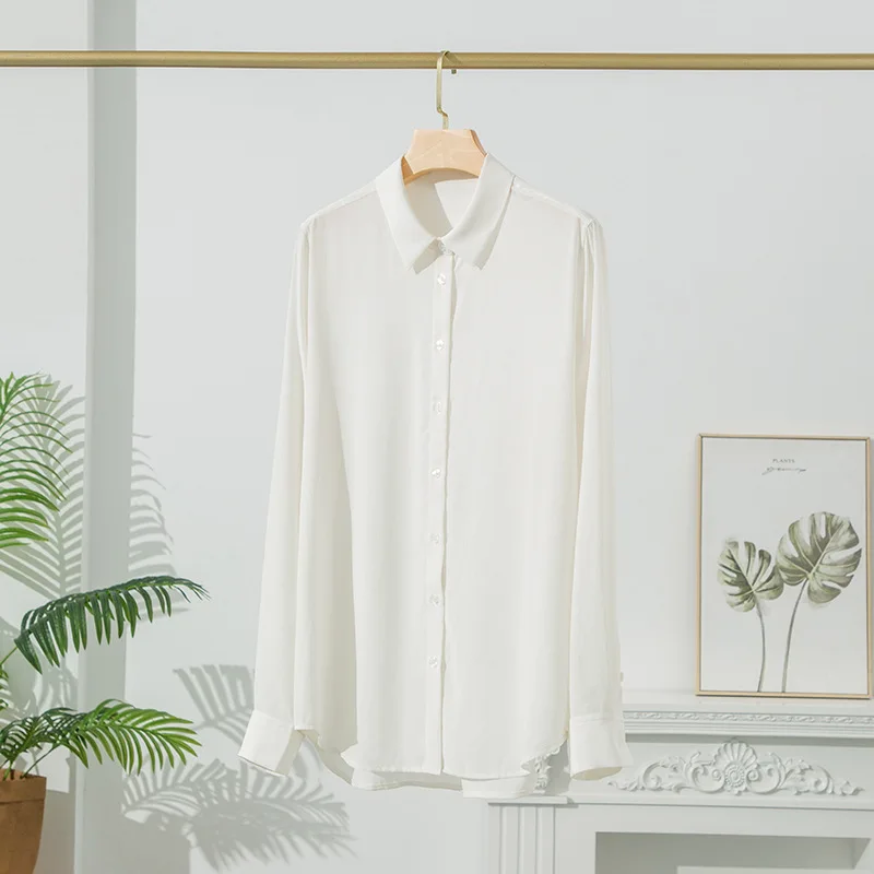 BirdTree элегантная рубашка из 100% натурального шелка женская однотонная блузка с