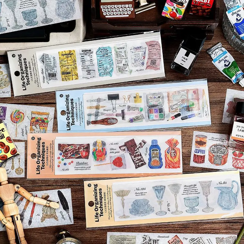 

MOHAMM 6 Sheets Simple Style Washi Stickers for DIY Vintage Decoration Stationery Journaling Scrapbooking