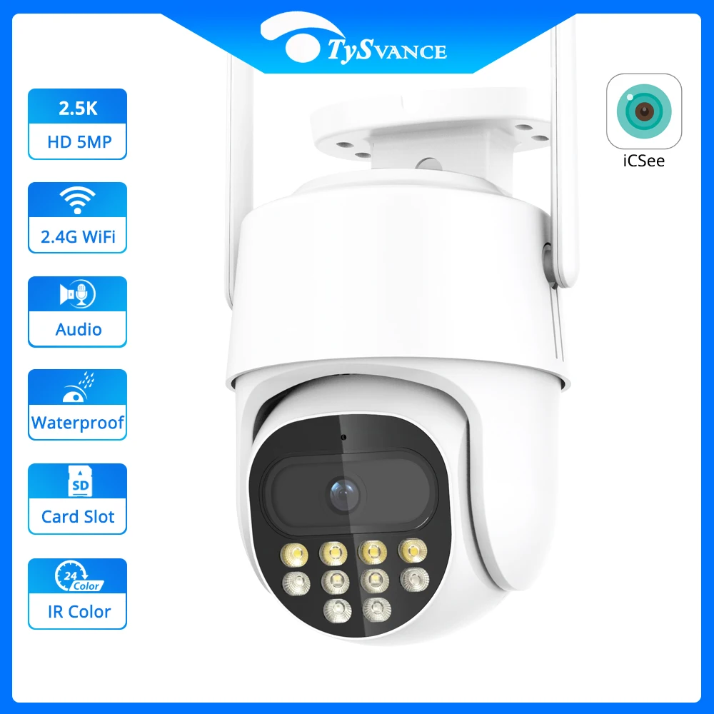 

5MP PTZ WIFI IP Camera Audio CCTV Surveillance Outdoor IR Night Color 2MP Wireless Security Home Video AI Human Detection iCsee