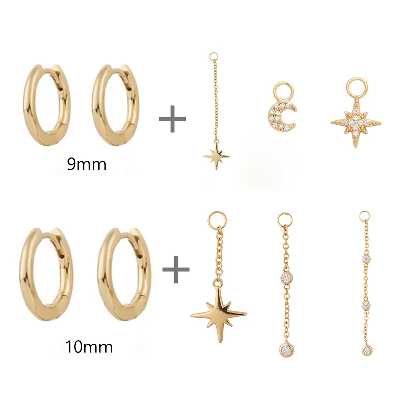 

CANNER Star Moon Smooth Zircon Earrings For Women 925 Sterling Silver Piercing Earrings Hoops Pendientes Plata Wedding Jewelrys
