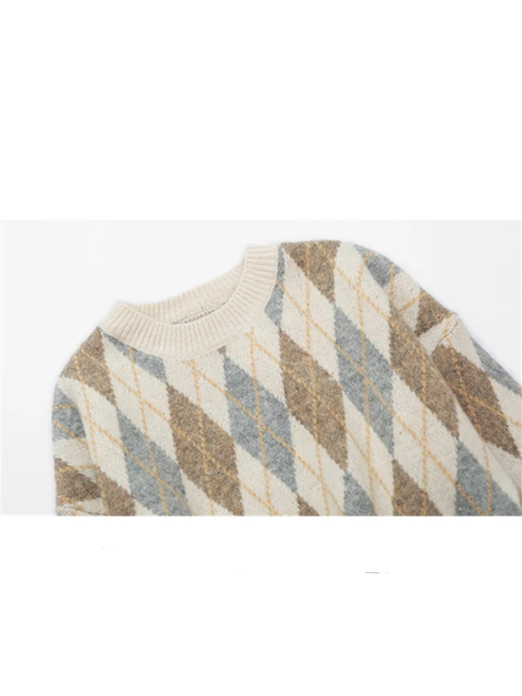 Женский винтажный свитер в клетку с длинным рукавом