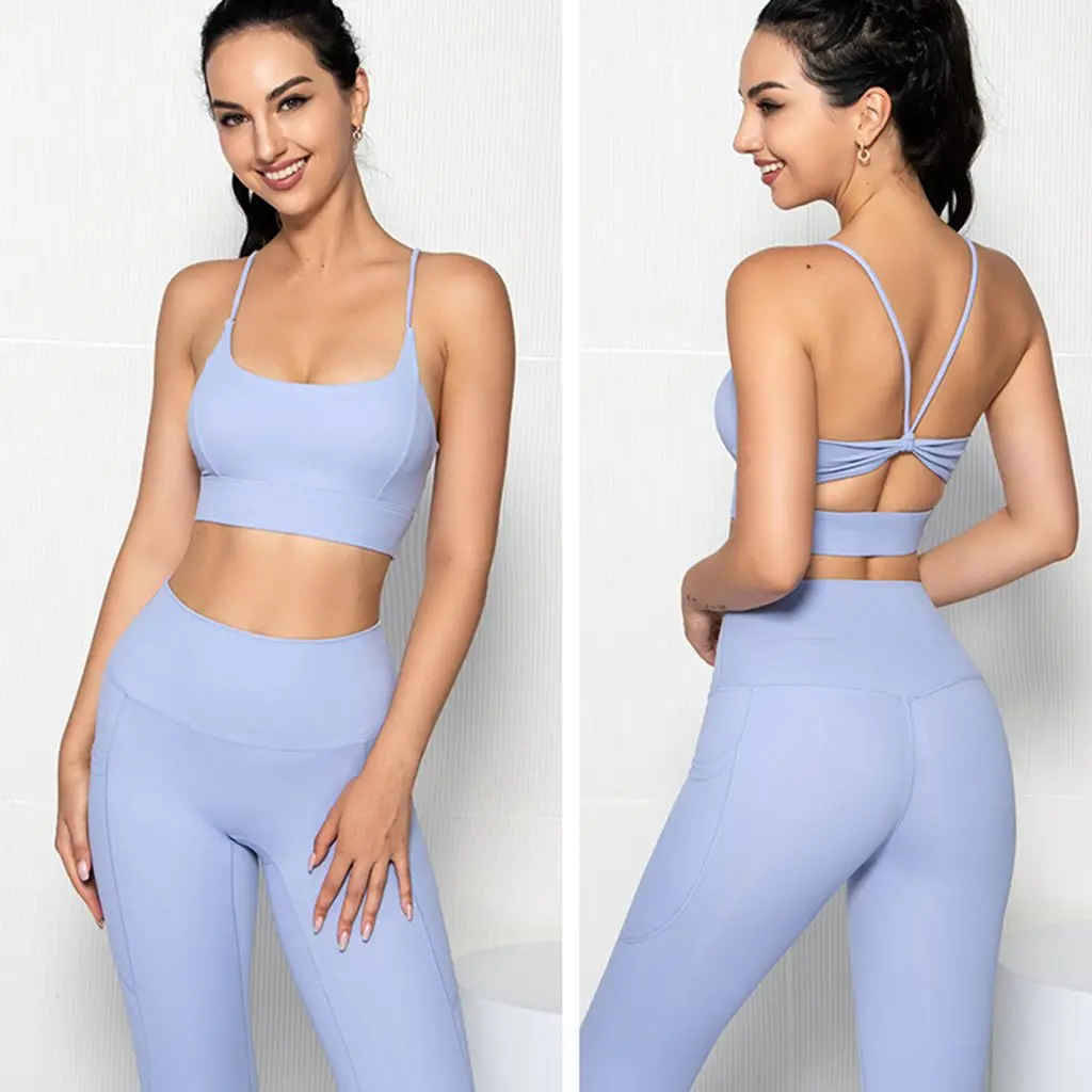 

Antistatic Leggings for Fitness Sports Set Gym Overalls Yoga Wear Outfits Workout Clothes for Women Sportswear With Pocket Blue