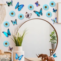 colorful sunflower 3d three dimensional blue butterfly flower wall stickers childrens room background wall decoration wallpaper