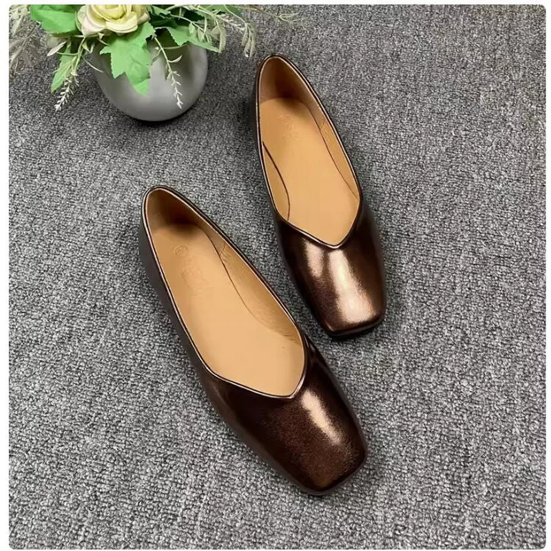 Туфли женские с круглым носком плоская подошва без застежки простая