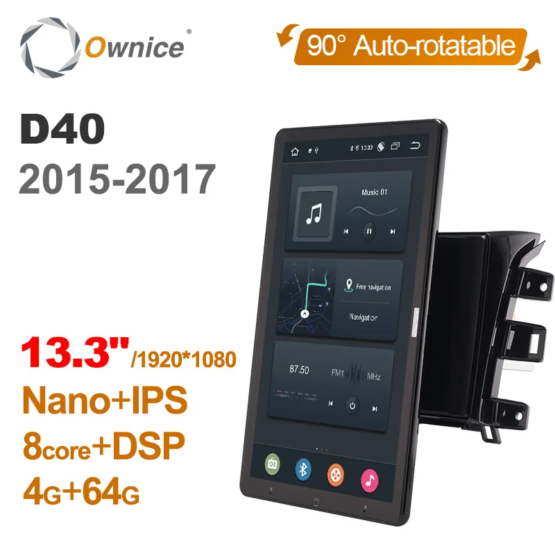 13.3 Inch 1920*1080 Ownice 1 Din Android 10.0 Car Radio for Nissan navara D40 2015 - 2017 GPS Audio System Player Auto Rotatable
