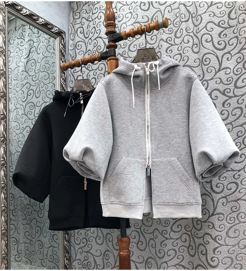 Женская толстовка с капюшоном черная или серая Повседневная Толстовка С