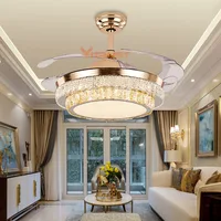 Modern Folding Ceiling Fan Chrome Gold Crystal Lamp with fan Invisible Remote Control Dining Room Living Bedroom Kitchen