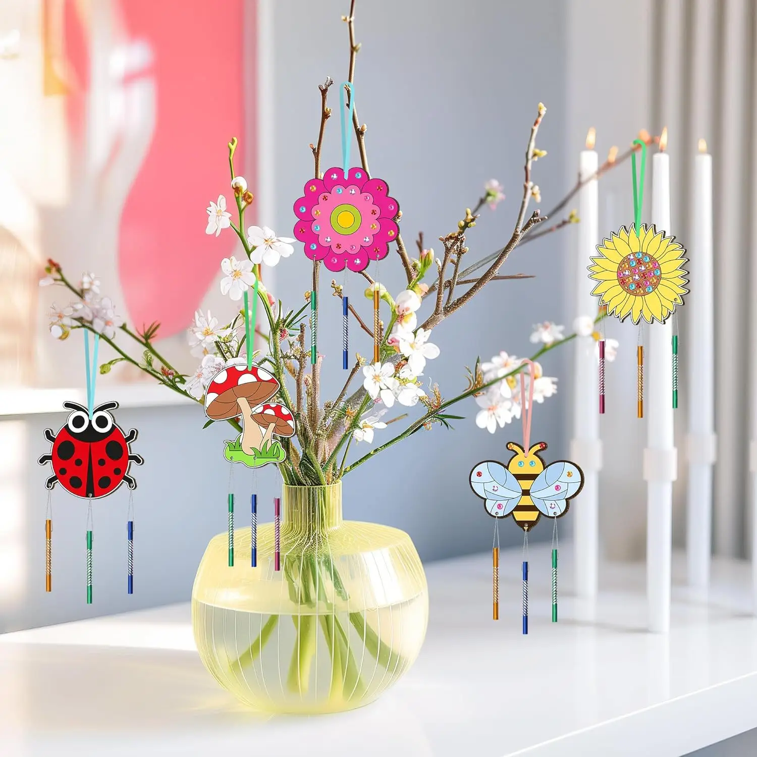 Фото 10 упаковок Мандала колокольчики ремесленный комплект DIY незаконченная живопись дерево подвесной домашний садовый декор со стразами наклейки подарки для детей №5