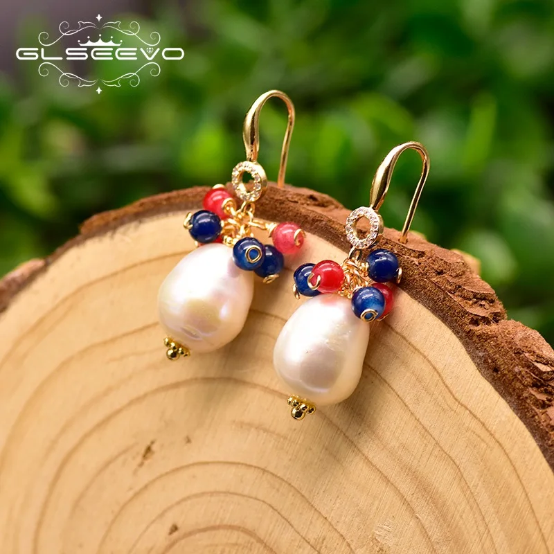 

GLSEEVO 100% Genuine Fresh Water White Pearl Drop Earrings For Women Girl Engagement Party Handmade Fine Jewellery Aretes GE0830