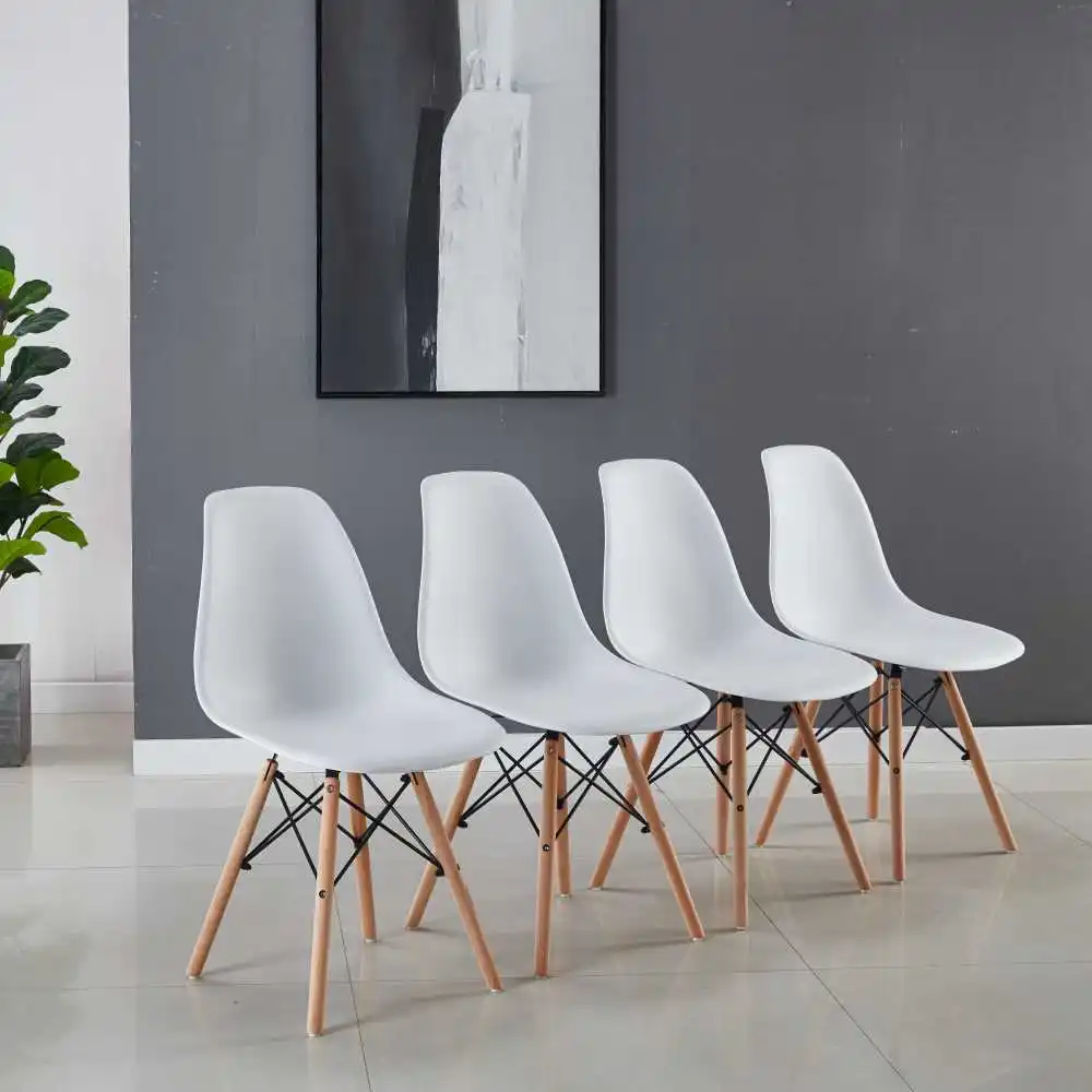 

[Flash Sale]White PP Dining Chairs Set of 4 Wood Leg Elegant Shape Sturdy Structure Easy to Assemble and Clean[US-Stock]