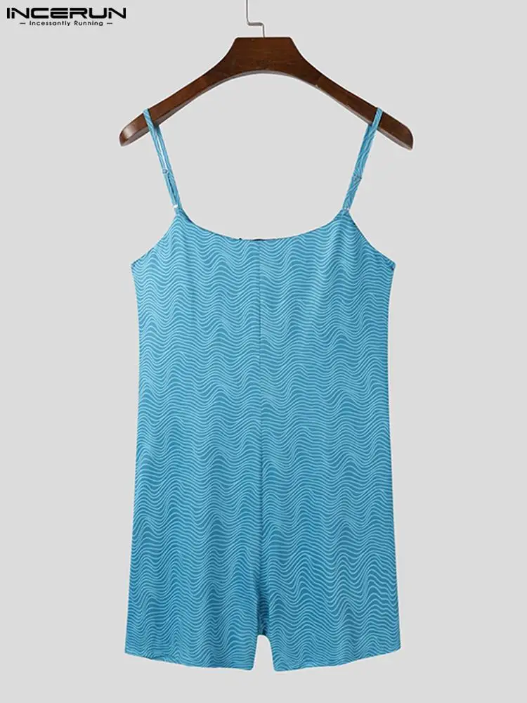 INCERUN Comfortable Homewear Men Fashionable All-match Simple Onesies Sexy Leisure Water Ripples Sleeveless Bodysuits S-5XL 2022