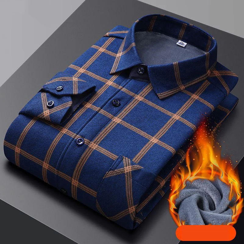 Winter long-sleeved thermal shirt plus velvet thick casual formal business plaid shirt middle-aged plus size top