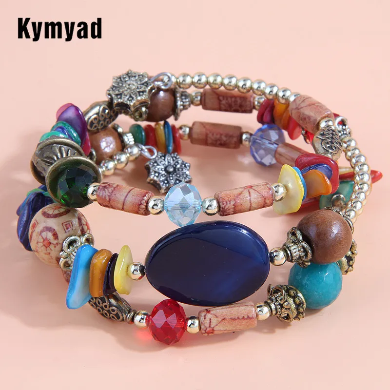 

Kymyad Bohemian Wrist Bracelets For Women Jewelry Bijoux Bracelet Femme Natural Stone Shell Charm Multi Bracelet Boho Bracelets