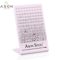 asonsteel 60pairslot wholesale 3 8mm square cubic zirconia stainless steel hypoallergenic earring goldrose goldsilver color