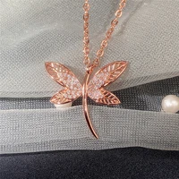 caoshi fashion exquisite dragonfly pendant necklace female party accessories with brilliant cubic zirconia fancy insect jewelry