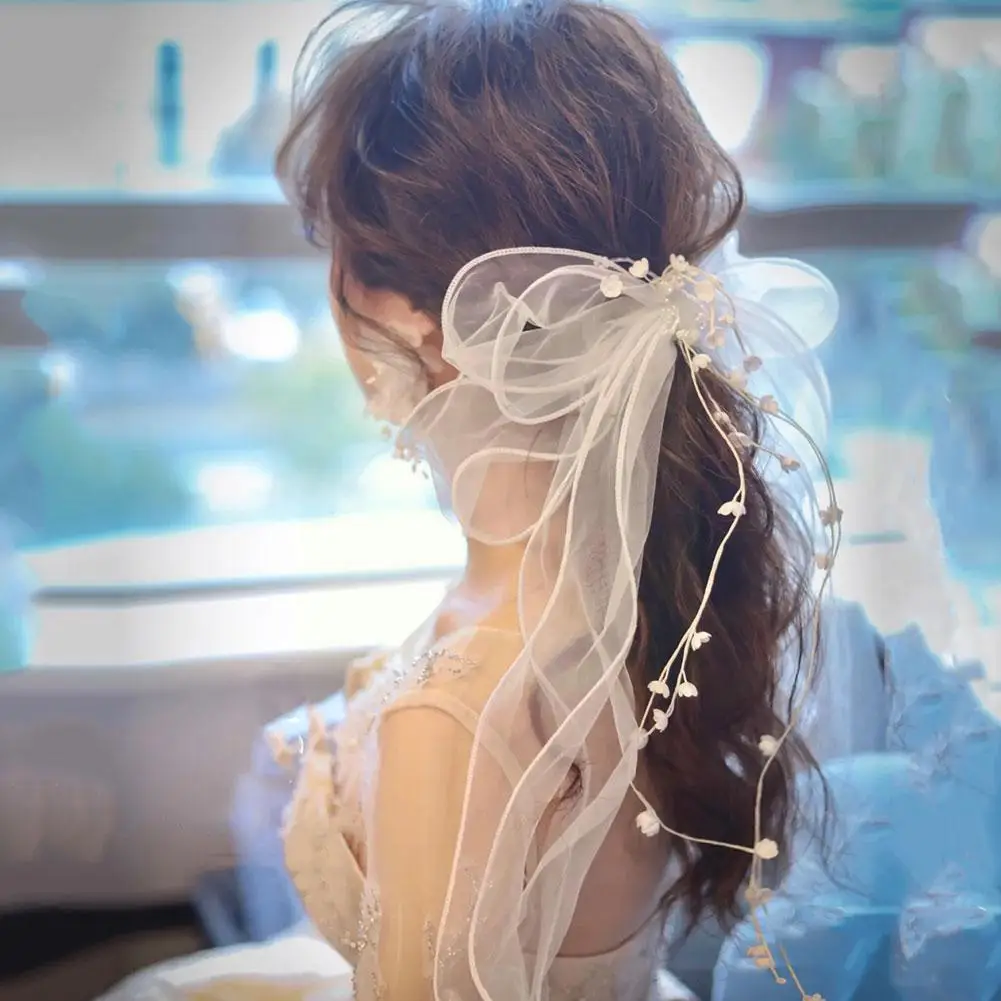 

Bride Wedding Dress Headdress Net Yarn Handmade Veil Side Veil Mesh Wave Beautiful White Temperament Hairpin Clip Bow Clips Q7Y2