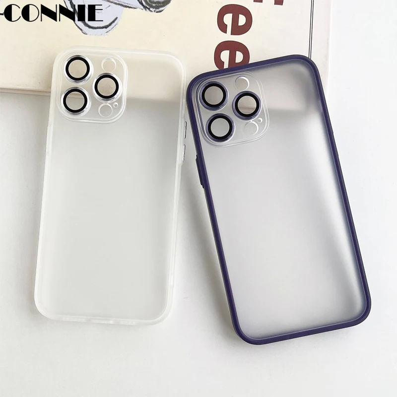 

Ultra Thin Simple Soft Silicon Frame Anti-drop Case for iPhone 14 Plus 13 12 11 Pro Max With Lens Film Matte Clear Cover Fundas