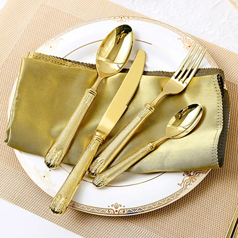 

High Quality 304 Stainless Steel Western Tableware Wheat Ear Mirror Light Steak Knife and Fork Hotel Restaurant Utensils Set
