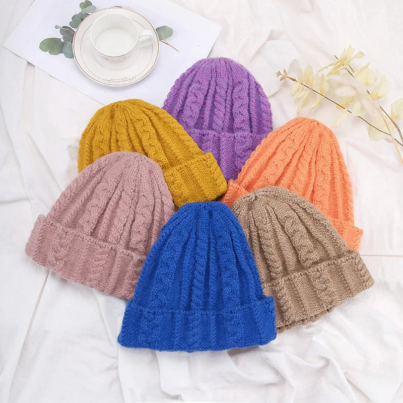 Autumn And Winter New Knitted Cap Solid Color Korean Version Of Ins Fresh Simple Basin Cap Outdoor Warm Riding Pullover Cap