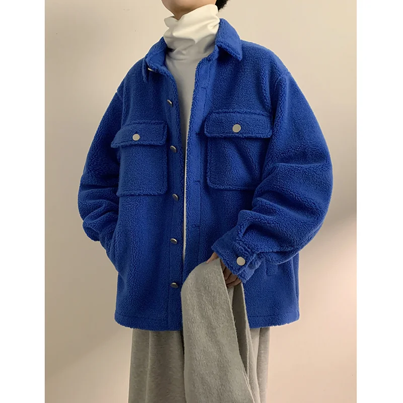 Winter Jacket Men Warm Fashion Pocket Thickened Lamb Wool Jacket Men Streetwear Korean Loose Thick Short Coat Mens Parker M-3XL