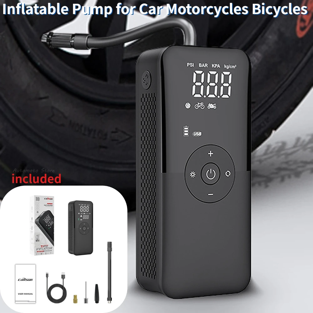 

Tyre Inflator Portable Electric Pump Air Compressor Rechargeable Full Button Backlight Lighting for Car Motorcycles Bicycles
