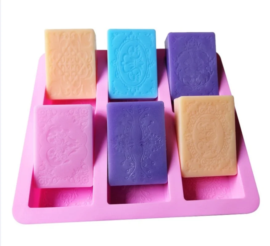 6-Cavity Flower Emboss Pattern Rectangle Shape Silicone Soap Mold DIY Making Homemade Cake Mould Tray Soap Mould Crafts
