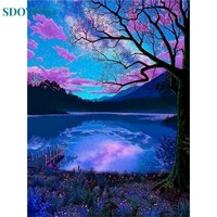 sdoyuno paint by number on canvas painting kits lake scenery diy frame acrylic paint coloring for adult handpainted gift art