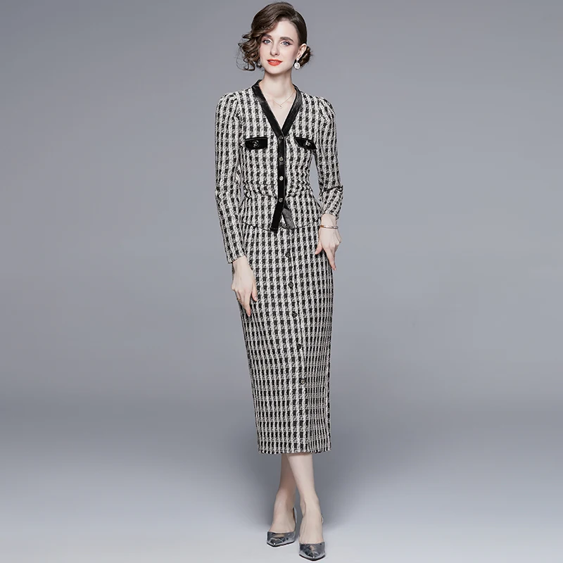 Женский твидовый костюм с юбкой маленькая Яркая модная Осенняя однобортная