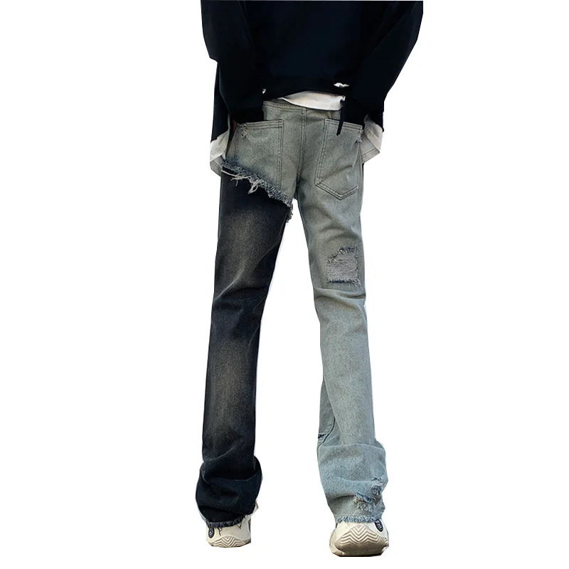 Perforated Jeans Men Slim Fit Fashion Casual Vintage Jeans Men Streetwear Hip-hop Hole Patched Denim Pants Mens Trousers M-3XL